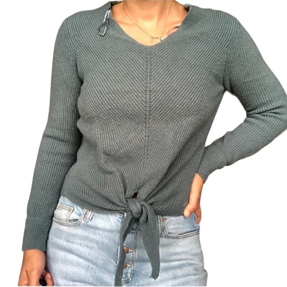 Rue & Willow Cropped Fall Knit Sweater Bow Tie